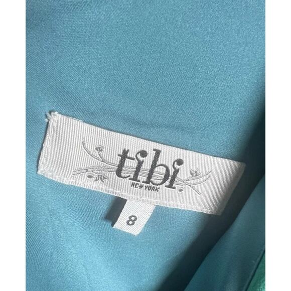 Tibi New York‎ Size 8 100% Silk Dress V-Neck Faux Wrap Teal Watercolor Dress - Picture 7 of 10